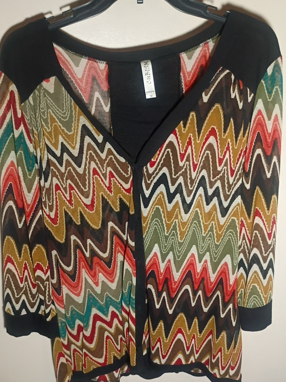 Willi Smith Multicolor Zigzag V-Neck Camisole with Black Trim